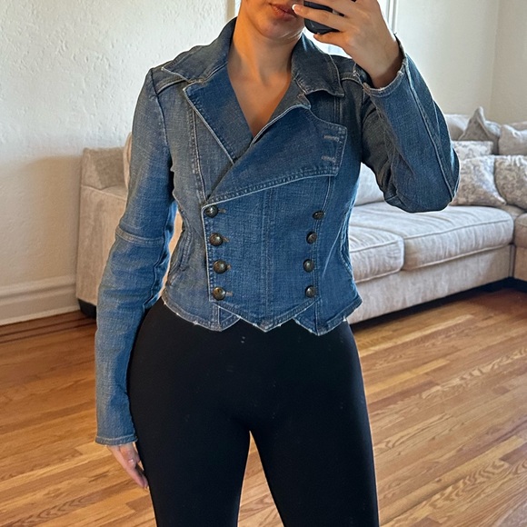Gorgeous Free People Denim Military Band Jacketš - Picture 1 of 12